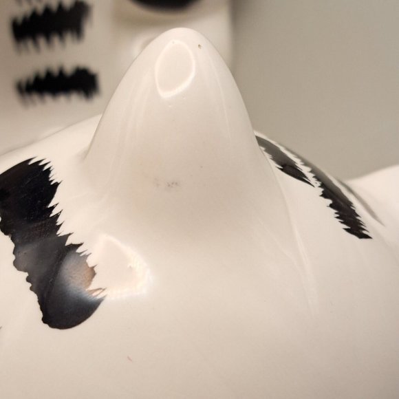 Coco Dowley Smiling Cat Cookie Jar Fish Bib Kerchief White Tabby Kitty 12" High - Picture 13 of 16